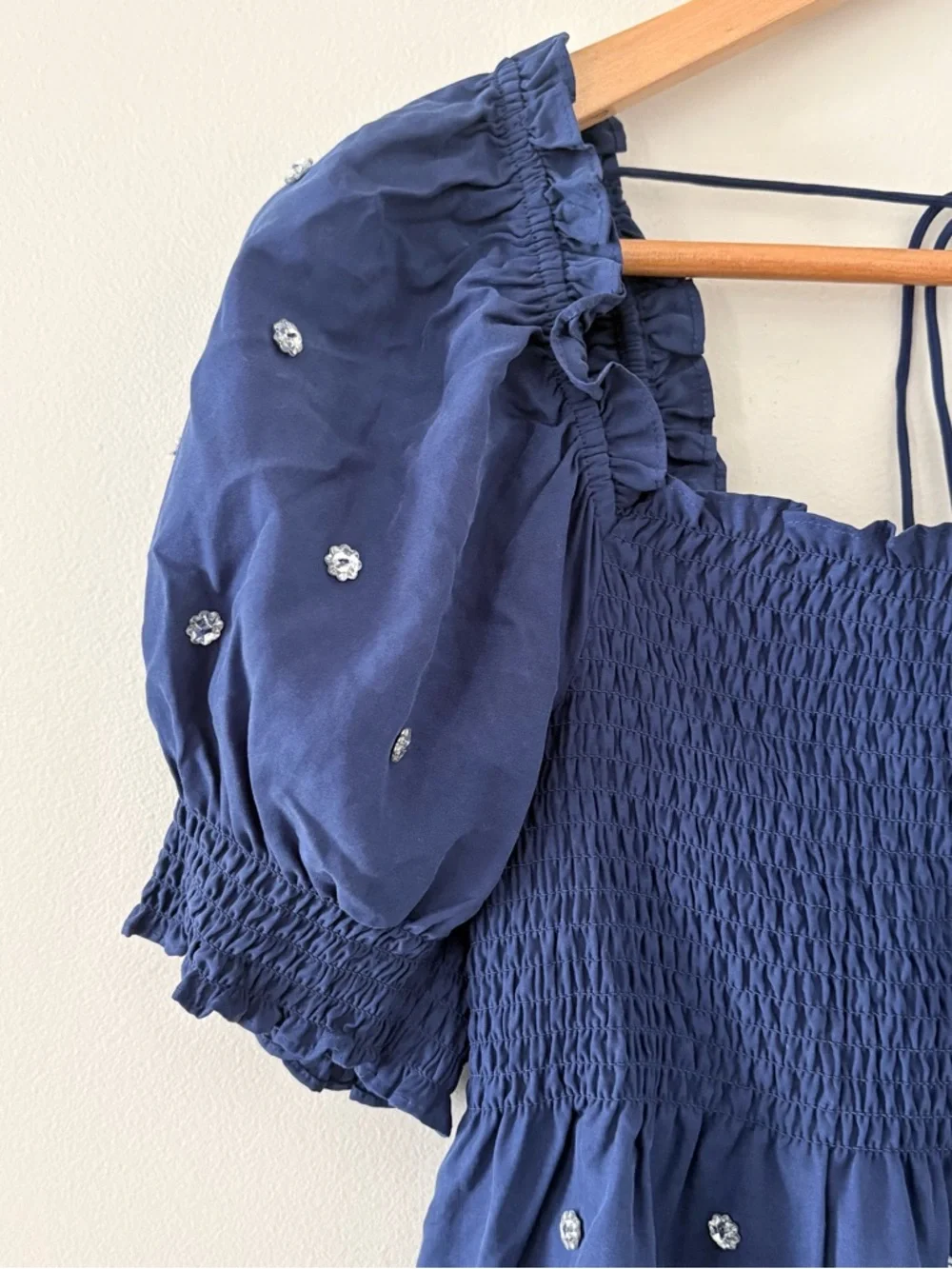 Hill House Home Jewel Jammy Top Navy Blue Smocked Peplum‎ Puff Sleeve Size M